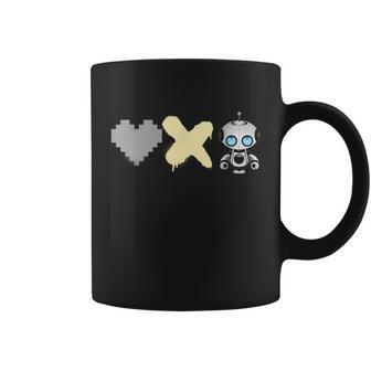 Love Death Robots Yellow Pixel Heart X And Cute Robot Coffee Mug - Monsterry
