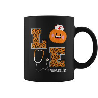 Love Nurse Life Pumpkin Leopard Fall Halloween Nurses Coffee Mug - Seseable