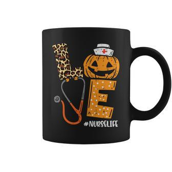 Love Nurse Life Pumpkin Leopard Fall Halloween Nurses Women Coffee Mug - Thegiftio UK
