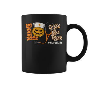 Love Nurse Life Pumpkin Leopard Funny Scary Halloween 2021 Coffee Mug - Seseable
