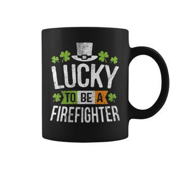 Lucky To Be A Firefighter Funny St Patricks Day Coffee Mug - Thegiftio UK