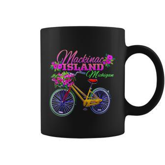 Mackinac Island Michigan Vintage Bike Flowers Graphic Design Printed Casual Daily Basic Coffee Mug - Thegiftio UK