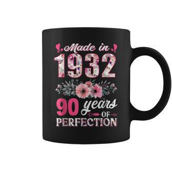 Made In 1932 Floral 90 Years Old 90Th Birthday Gift Coffee Mug - Seseable