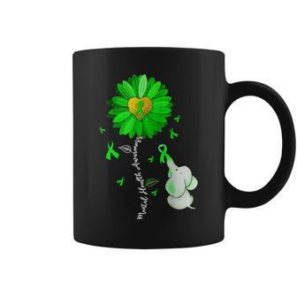 Mental Health Awareness Sunflower Green Ribbon Elephant Coffee Mug - Thegiftio UK