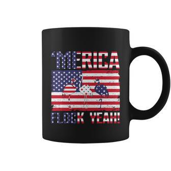 Merica Flamingo Usa Flag 4Th Of July Flock Yeah Graphic Plus Size Shirt Coffee Mug - Monsterry