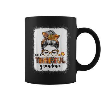 Messy Bun One Thankful Grandma Thanksgiving Day Fall Season Coffee Mug - Thegiftio UK