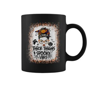 Messy Bun Thick Thighs Spooky Vibes Lady Bleached Halloween Coffee Mug - Thegiftio UK