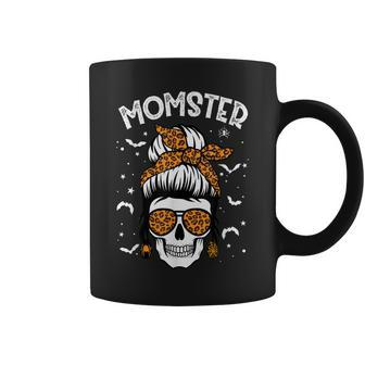 Momster Halloween Costume Skull Mom Messy Hair Bun Monster Coffee Mug - Seseable