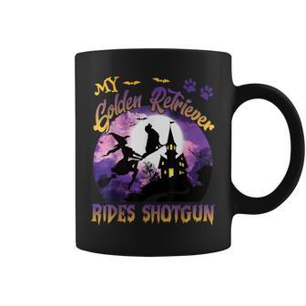 My Golden Retriever Rides Shotgun Cool Halloween Witch Dog Coffee Mug - Seseable