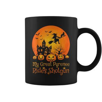 My Great Pyrenees Rides Shotgun Pumpkin Witch Halloween Coffee Mug - Seseable