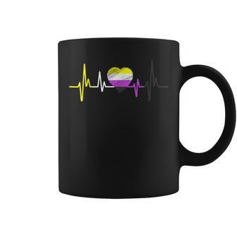 Nonbinary Pride Heartbeat Lgbt Non Binary Flag Heartbeat Coffee Mug - Thegiftio UK