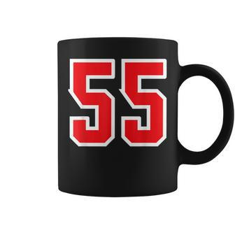 Number 55 Sports Jersey Lucky No White Red Birthday Age Coffee Mug - Thegiftio UK