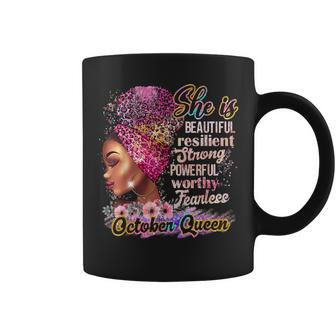 October Queen Black Woman Floral A Queen Was Born In October Coffee Mug - Thegiftio UK
