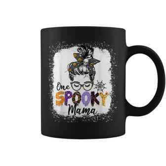 One Spooky Mama Messy Bun Skull Halloween Funny Mom Life Coffee Mug - Seseable