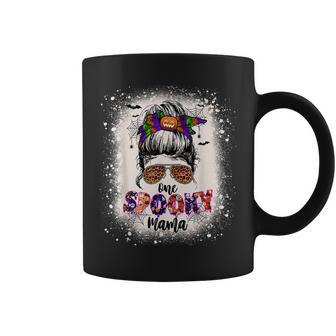 One Spooky Mama Mommy Halloween Mom Life Messy Bun Bleached Coffee Mug - Seseable