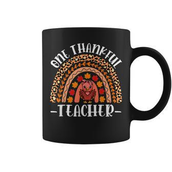One Thankful Teacher Leopard Rainbow Thanksgiving Turkey Coffee Mug - Thegiftio UK