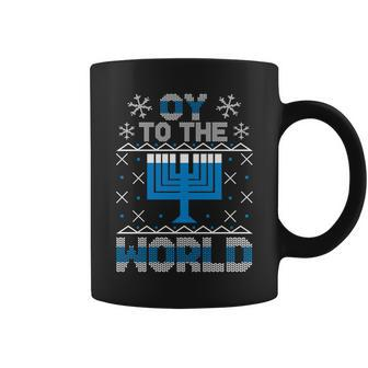 Oy To The World Ugly Hanukkah Sweater Coffee Mug - Monsterry