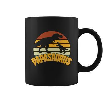 Papasaurus Dinosaur Dad Father Vintage Retro Style Coffee Mug - Monsterry