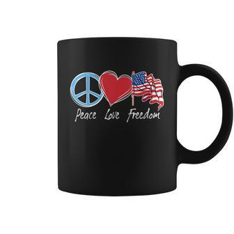 Patriotic Retro Peace Love Freedom Usa Flag 4Th Of July Coffee Mug - Monsterry