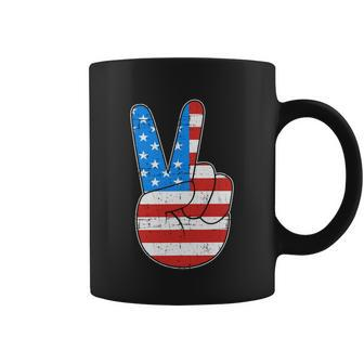 Peace Hand Sign With Usa American Flag For 4Th Of July Funny Gift Coffee Mug - Monsterry UK