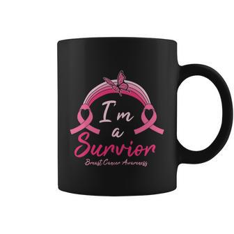 Pink Ribbon Butterfly Heart Im A Survivor Breast Caner Coffee Mug - Monsterry