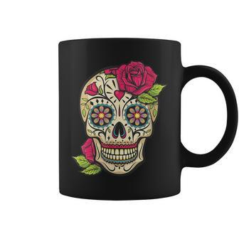 Pink Rose Sugar Skull Dia De Los Muertos Mexican Halloween Coffee Mug - Thegiftio UK