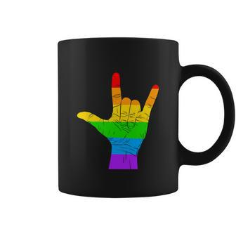 Rainbow Flag Hand Rock Sign Lgbt Gay Pride Graphic Design Printed Casual Daily Basic Coffee Mug - Thegiftio UK