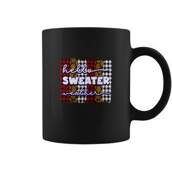 Red Caro Plaid Hello Sweater Weather Fall Coffee Mug - Seseable