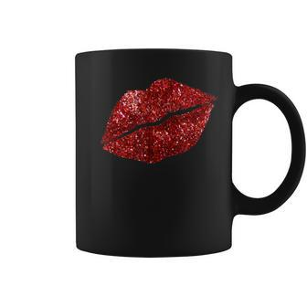 Red Kissing Lipstick Glitter Lips Kiss Red Lips Valentine Coffee Mug - Thegiftio UK