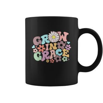 Retro Floral Grow In Grace Funny Religious Christian Quote Graphic Design Printed Casual Daily Basic Coffee Mug - Thegiftio UK