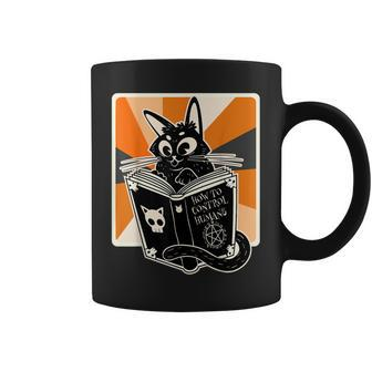 Retro Halloween Black Cat Funny Witch Book Cat Lover Coffee Mug - Seseable