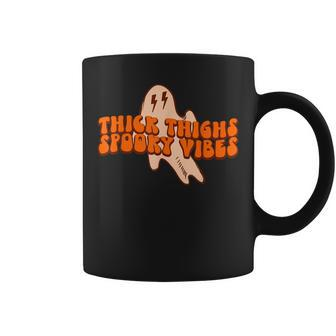 Retro Halloween Thick Thighs Spooky Vibes Witchy Ghost Boo Coffee Mug - Seseable