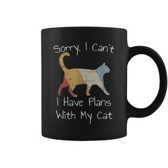 Retro Sorry I Cant I Have Plans With My Cat Coffee Mug - Thegiftio