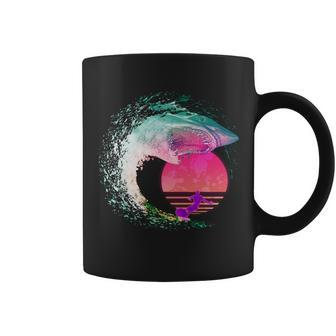 Retro Surfer Shark Wave Coffee Mug - Monsterry