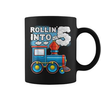 Rollin Into 5 Train 5Th Birthday Party Supply Birthday Boy Coffee Mug - Seseable