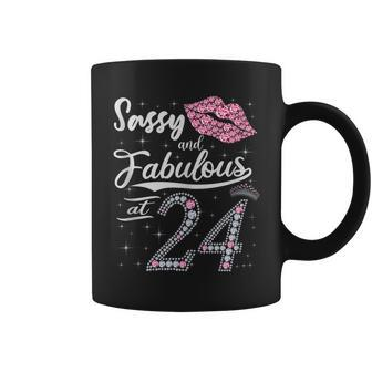 Sassy And Fabulous At 24 24Th Pink Crown Lips Women Birthday Coffee Mug - Seseable