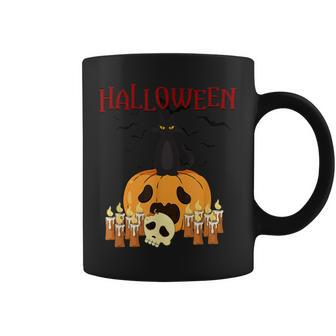 Scary Pumpkin And Black Cat Halloween Trick Or Treat Coffee Mug - Seseable