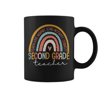 Second Grade Teacher Teach Love Inspire Boho Rainbow Coffee Mug - Seseable
