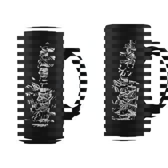 Skeleton Drinking Coffee Lover Funny Halloween Messy Bun Coffee Mug - Thegiftio UK