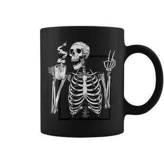 Skeleton Drinking Coffee Peace Halloween Grunge Aesthetic Coffee Mug - Thegiftio UK