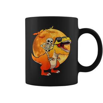 Skeleton Riding Dinosaur Lazy Halloween Bats T-Rex Coffee Mug - Thegiftio UK