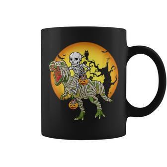 Skeleton Riding Mummy Dinosaur T Rex Halloween Costume Coffee Mug - Thegiftio UK