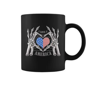 Skull Hands I Love You America Fourth Of July American Independence Day Graphic Coffee Mug - Monsterry