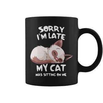 Sorry Im Late My Cat Was Sitting On Me Cute Sleeping Cat Coffee Mug - Thegiftio UK