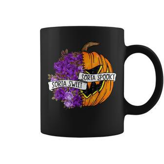 Sorta Sweet Sorta Spooky Flower Pumpkin Spooky Halloween Coffee Mug - Seseable