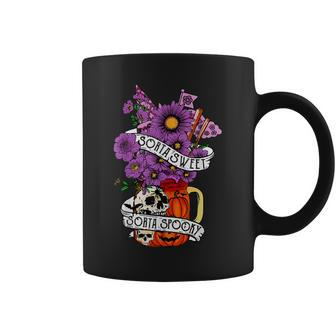 Sorta Sweet Sorta Spooky Flower Skull Pumpkin Halloween Coffee Mug - Seseable