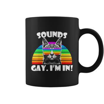 Sounds Gay Im In Rainbow Cat Pride Retro Cat Gay Funny Gift Coffee Mug - Monsterry