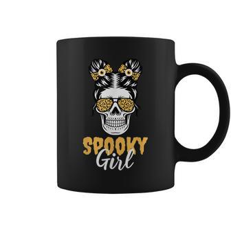 Spooky Halloween Girl Skull Messy Bun Leopard Costume Coffee Mug - Seseable