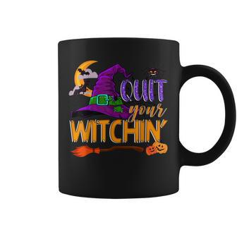 Spooky Quit Your Witchin Halloween Hat Witches Broomstick Coffee Mug - Seseable