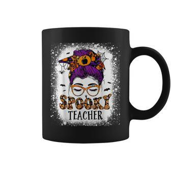 Spooky Teacher Womens Messy Bun Bleached Halloween Teachers Coffee Mug - Thegiftio UK